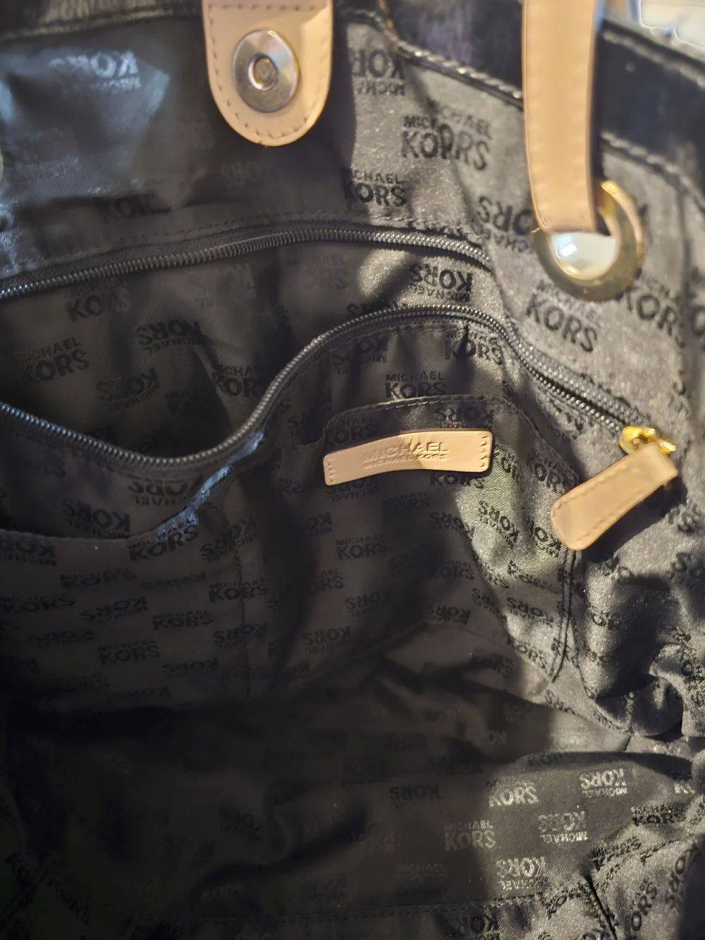 Michael Kors Black Tote Bag with Tan Handles - Women's Shoulder Bag